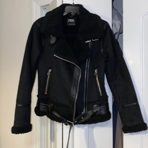 Zara Suede Jacket with Faux Shearling inside